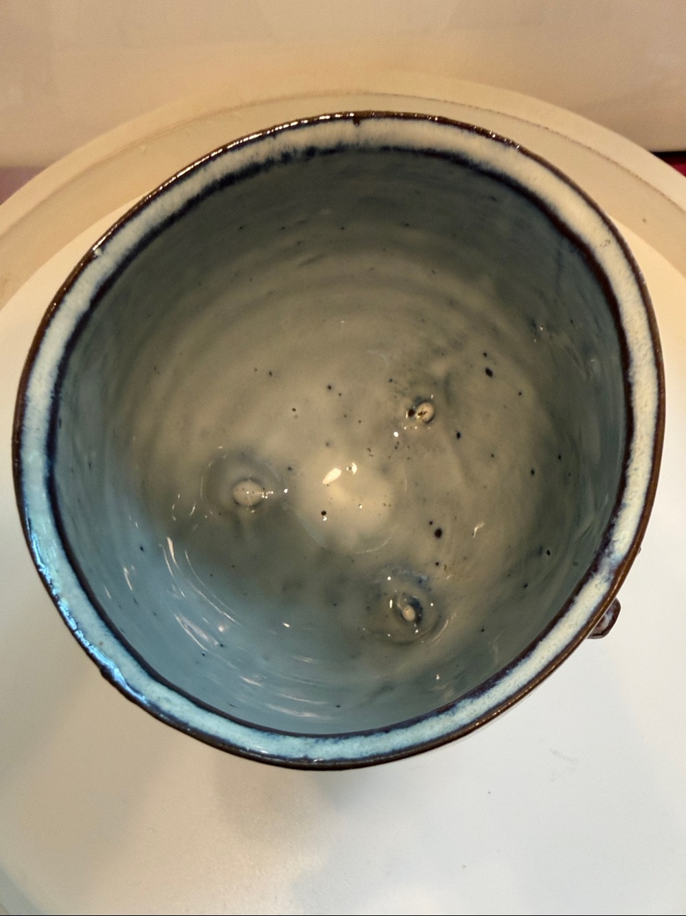 🪴 Handmade MCM-Style “Mr. Clay Pot” Planter in Blue-White Glaze, NWOT, CLEAN! - Picture 5 of 7